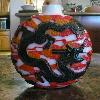 carved jade bottle with lid - Asian