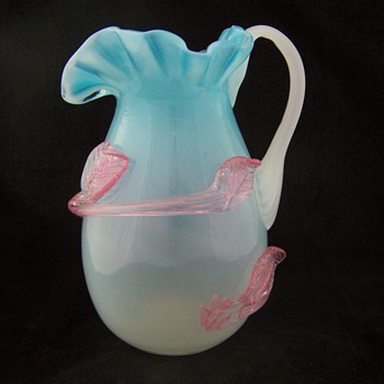Stevens Williams Blue Glass Creamer Applied Pink Glass - Glassware