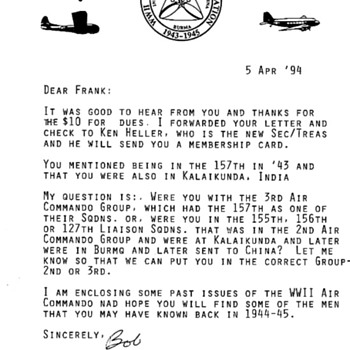 Commendation letter and WW 11 ACA letter