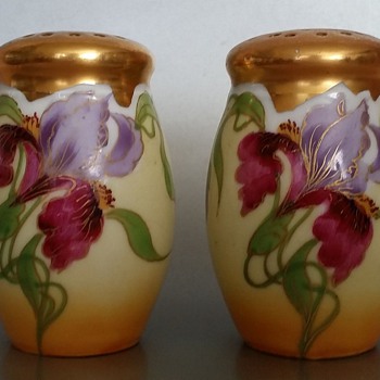 E. Feix Gold Gilt Iris Salt and Pepper Shakers Art Nouveau? - Kitchen