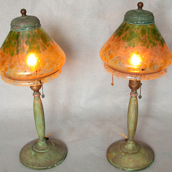A Pair of Art Nouveau Lamps with Bohemian Art Glass Shades - Art Glass
