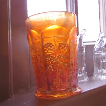 Vintage Fenton Carnival Glass Marigold ‘Butterfly and Berry’ Tumbler - Glassware