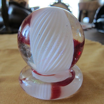 Beautiful Red and Weight Paperweight with Stand - Art Glass