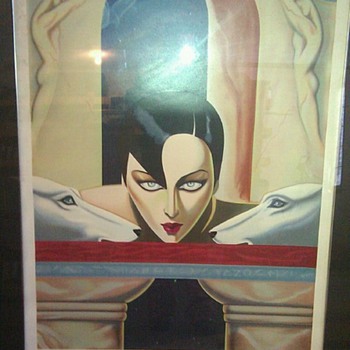 Print of a Black Haired Woman and two Dogs...Found in Storage Shed. - Posters and Prints