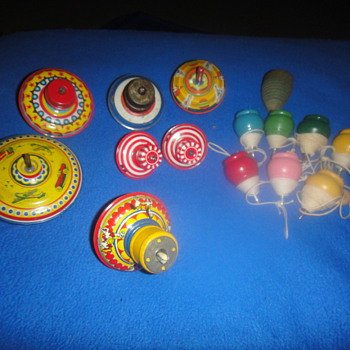 Vintage Toy Tin & Wood Tops