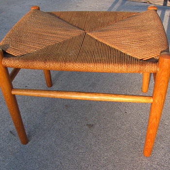 Danish Modern Teak & Seagrass Stool by Peter Hvidt & Orla Molgaard-Nielsen