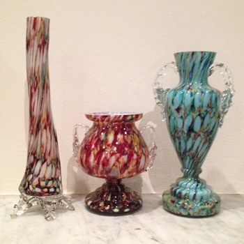 3 unusual honeycomb Welz vases - Art Glass