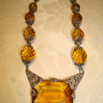 Brass and Glass Bohemian Necklace ca early 1900s - Fine Jewelry