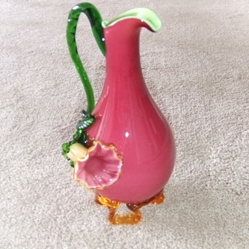Harrach art glass ewer with applied flower - Art Glass