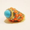 Vintage Kenneth Jay Lane Turquoise and Coral Cabochon with Rhinestone Ring