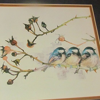 Moos Stage paintings of birds.  two different ones.