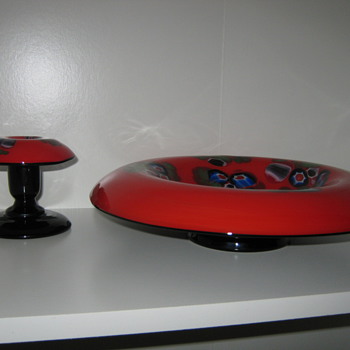 Czechoslovakia Kralik Low bowl and candlestick :( - Art Glass