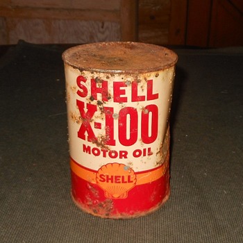 Shell X-100 Oil Can Vintange and Rusty - Petroliana