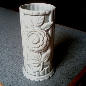 Pastel Green Column Vase with Raised Flower Design /Amazing !