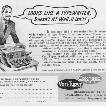 1952 - Coxhead "Vari-Typer" Typewriter Advertisement