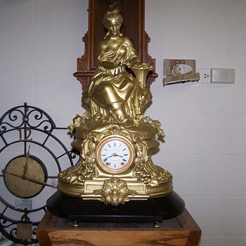 French Bronze Statue Clock - Clocks