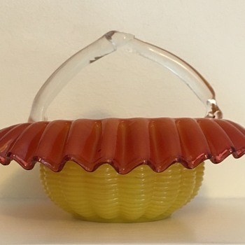 Welz yellow and rose basket - Art Glass