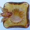 Vintage Murano: square bowl, bullicante, ribbed underside, attached bird