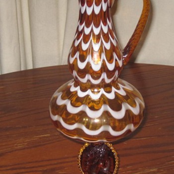 AMBER BLOWN GLASS PITCHER W/CAMEO BASE - Glassware
