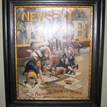 Newsboy Tobacco advertising painting oil on canvas! - Tobacciana
