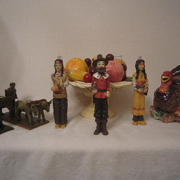 Happy Thanksgiving Antique Figurines, Fruit Basket, & Turkey. Gobble! Gobble! :) - Figurines