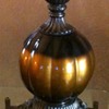 black/gold flourescent lamp, brass based, heavy, stamped