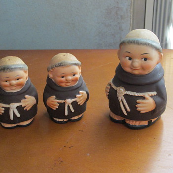 Monk Salt and Pepper shakers, Sugar Container with spoon