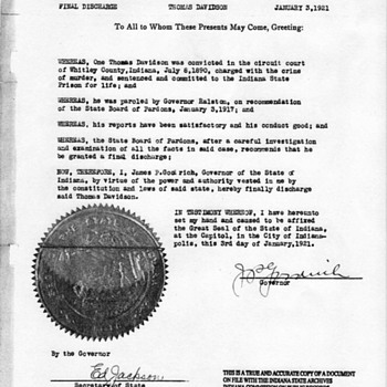 Sentence and Parole of my G-G-Uncle - Paper