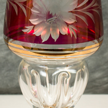 Unusual Coyne's Cut To Clear Glass Goblet Czechoslovakia - Art Glass