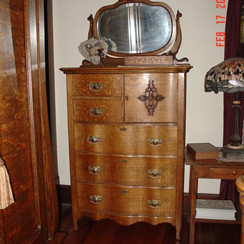 Antique Tiger Oak Bonnet Chest With Serpentine Front