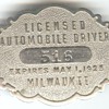 Milwaukee 1925 Licensed Automobile Driver badge