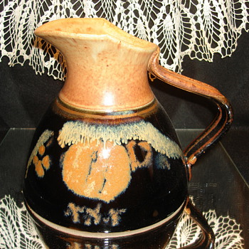 Black and Tan/Rust Pottery Pitcher - Art Pottery