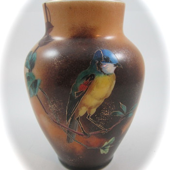 St. Louis Type hand painted milk glass vase, ca. 1870 - Art Glass