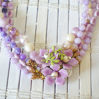 Vintage enamel flower demi parure