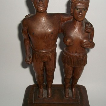 Folk Art Sculpture Carving Nude Man and Woman - Folk Art