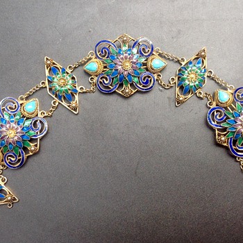 Vintage Chinese Filigree Enamel Vermeil Bracelet - Asian