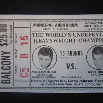 October 26th 1970 Original Muhammed Ali Cassius Clay vs. Jerry Quarry Boxing Event Ticket Stub - Paper