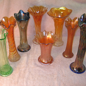 Collection of Carnival Glass Trunk Vases - Glassware