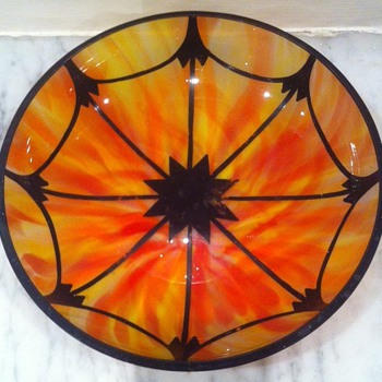Tango glass enamelled bowl with metal basket - Art Glass