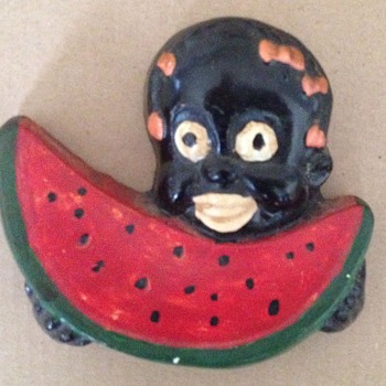 Chalkware or Plaster Black Americana Girl Holding Watermelon - Figurines