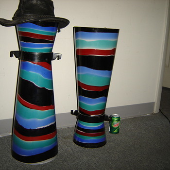Massive Fun Hanging Art Glass Lamp Pair need ID help - Art Glass