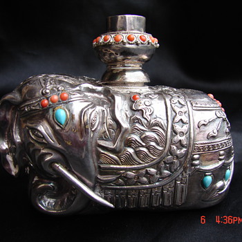 Antique Silver Asian Siam Elephant Lamp Candleholder IDK What It Is - Asian