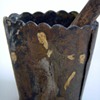 Antique Japanese Mortar & Pestle~Paper, Leather? Handpainted Figures