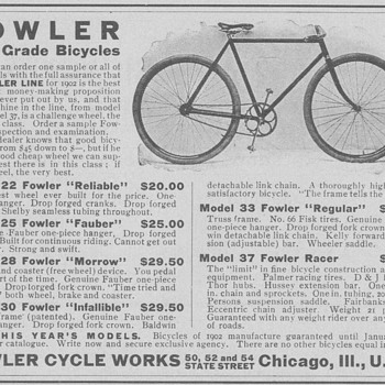 1902 Fowler Bicycle Advertisement
