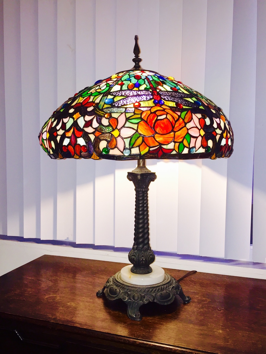 Vintage Antique? Tiffany Style Dragonfly Stained Glass Lampshade