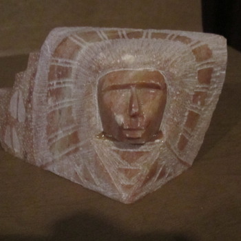 Carved Onyx Tribal Face Head Dress of Chief. Possibly Mexico..3x5" - Native American