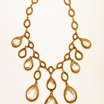 Vintage Goldette Clear Bezel Drop Bib Necklace