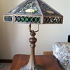 Antique Green & Caramel Slag Glass Arts & Crafts Lamp 