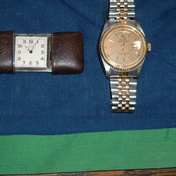 Vintage Rolex & Curious Tiny Watch in Leather Case - Wristwatches
