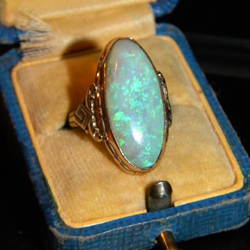 Antique Victorian Fire Jelly Opal 10k Ring 26mm x 12.5mm - Fine Jewelry